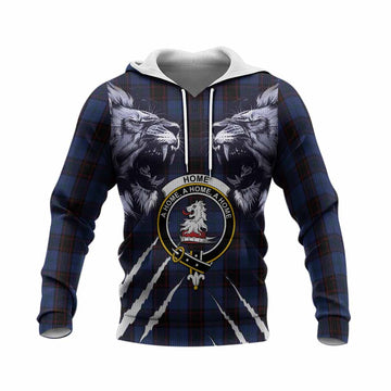 Home (Hume) Tartan Crest Knitted Hoodie Ferocious Lion Style