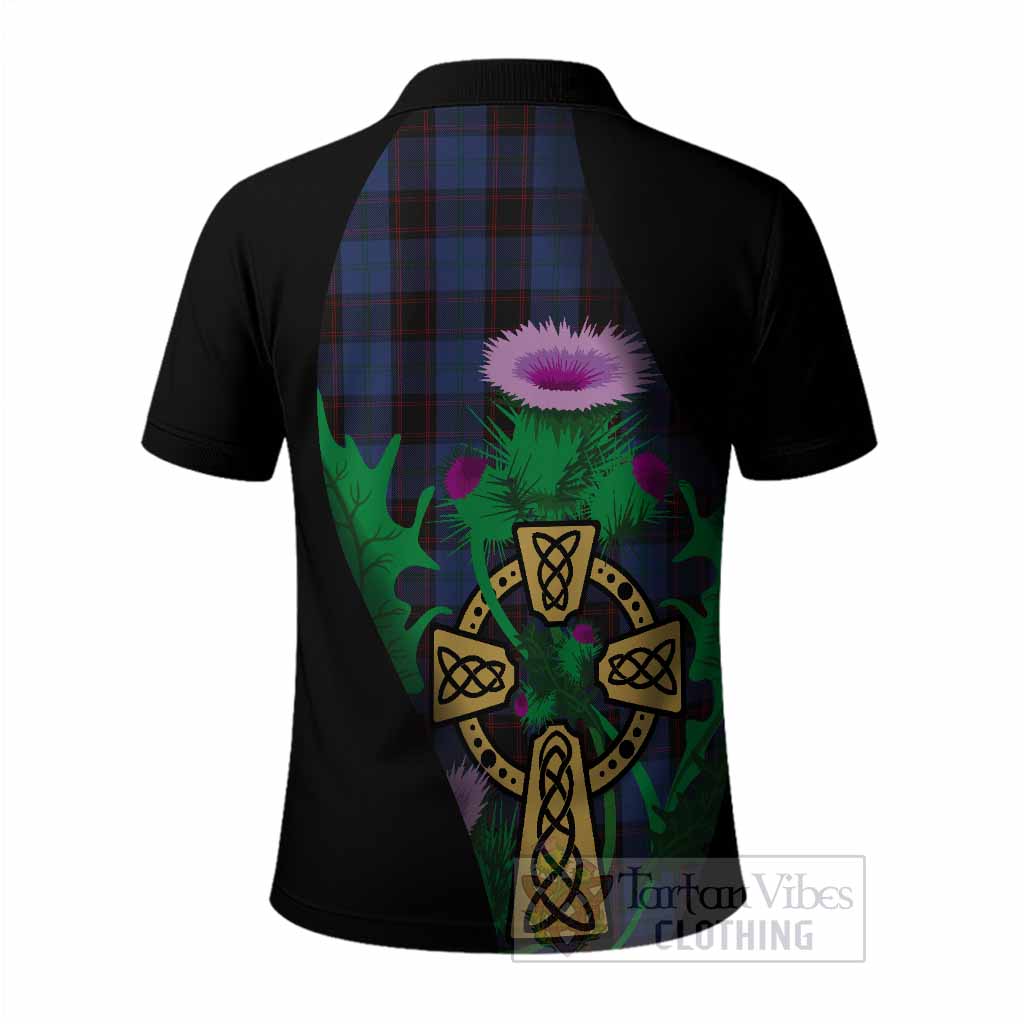 Home (Hume) Tartan Crest Polo Shirt Celtic Cross Thistle Flowers
