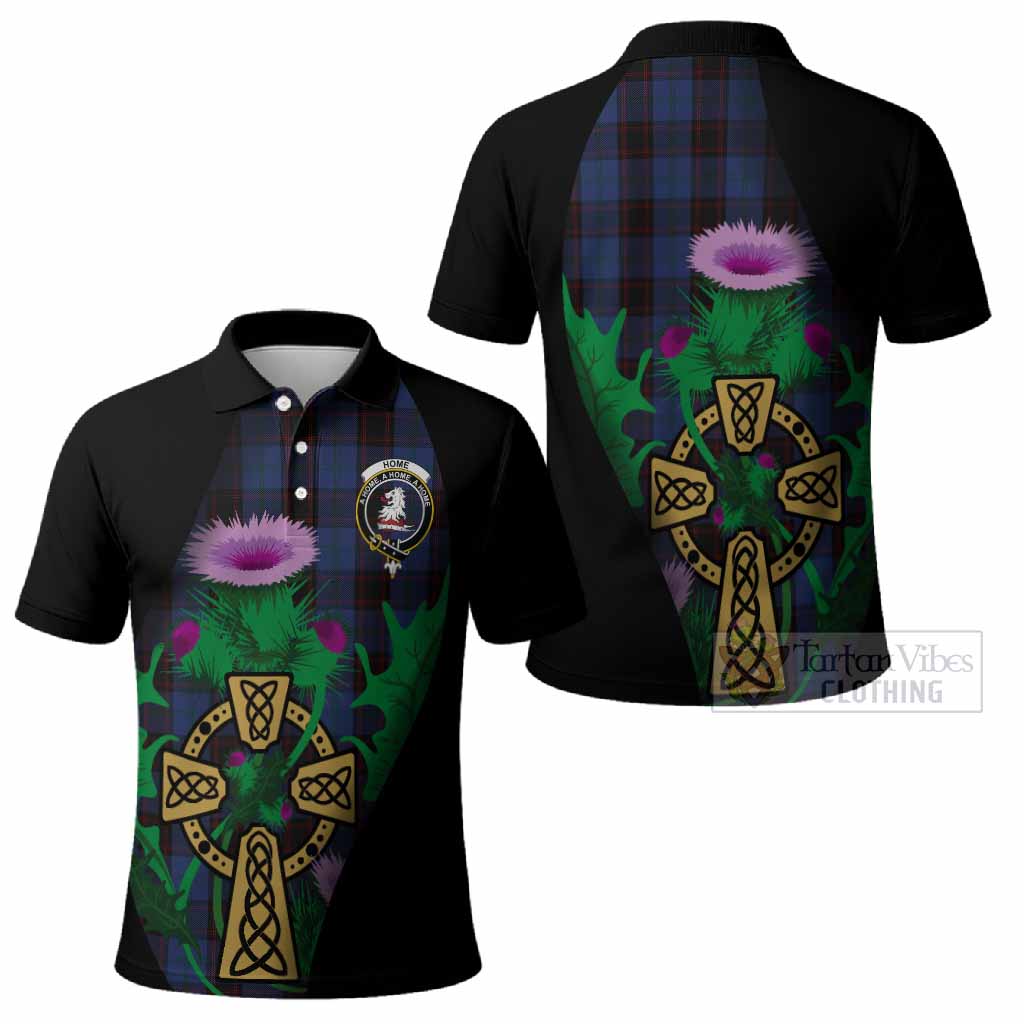 Home (Hume) Tartan Crest Polo Shirt Celtic Cross Thistle Flowers