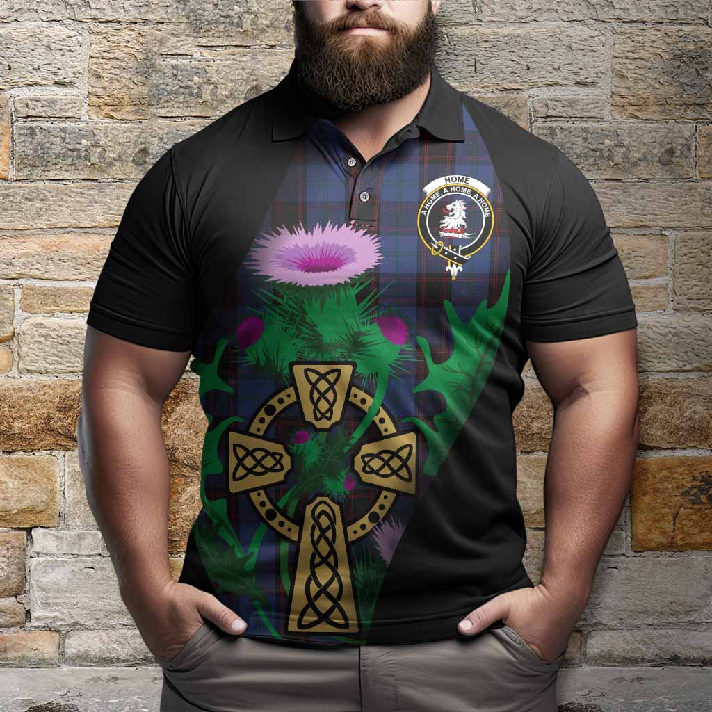 Home (Hume) Tartan Crest Polo Shirt Celtic Cross Thistle Flowers