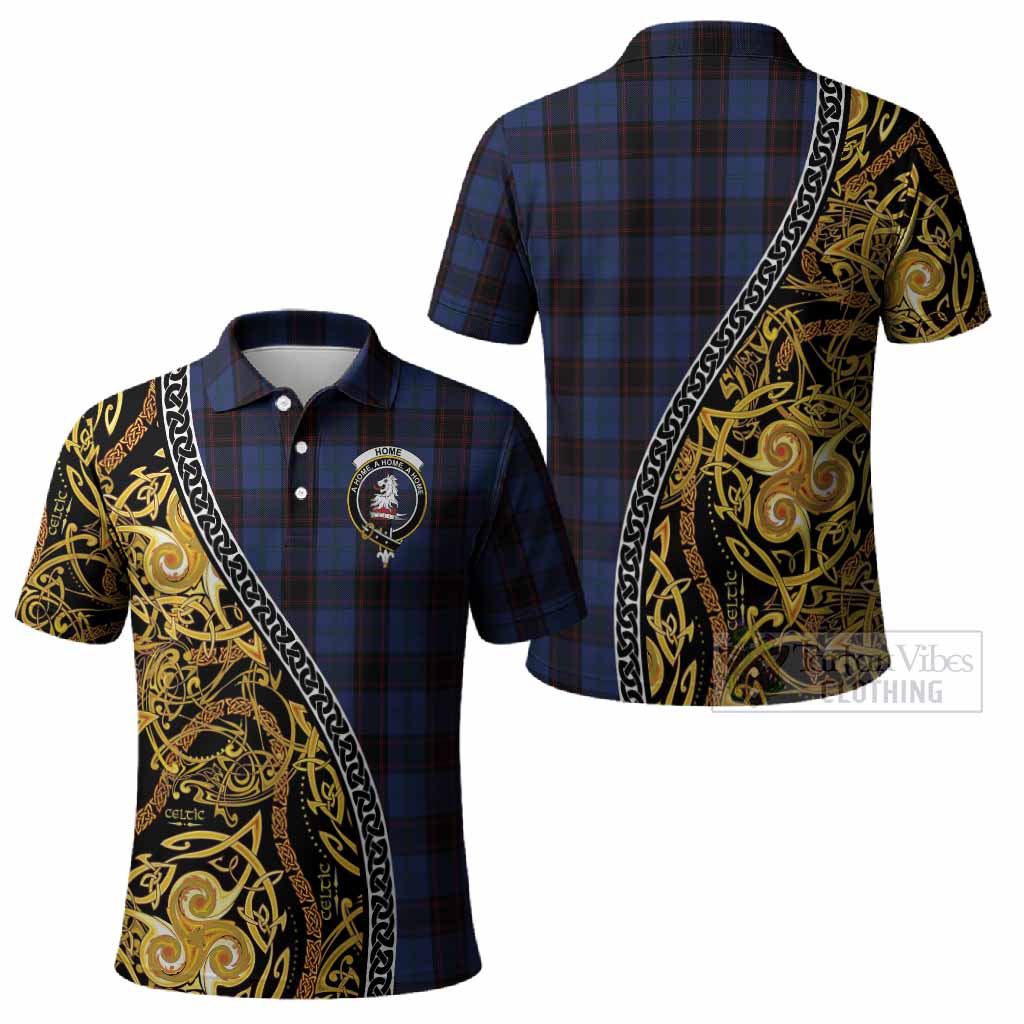 Home (Hume) Tartan Crest Polo Shirt Celtic Knot and Triple Trickle Spiral Symbols