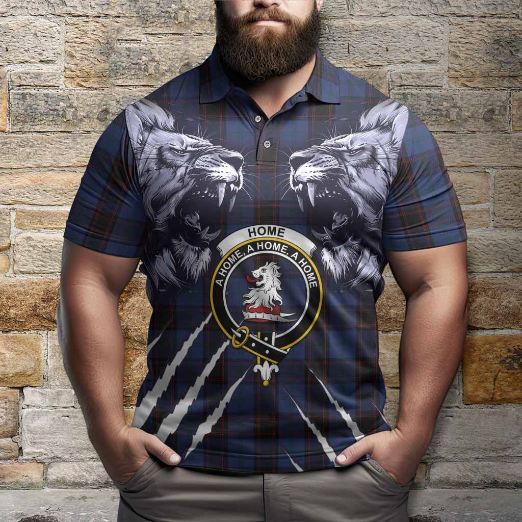 Home (Hume) Tartan Crest Polo Shirt Ferocious Lion Style