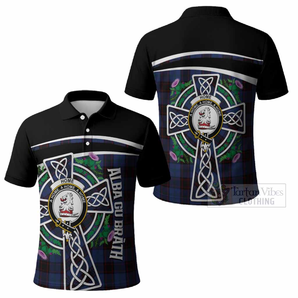 Home (Hume) Tartan Crest Polo Shirt Scottish Thistle Celtic Cross Alba Gu Brath
