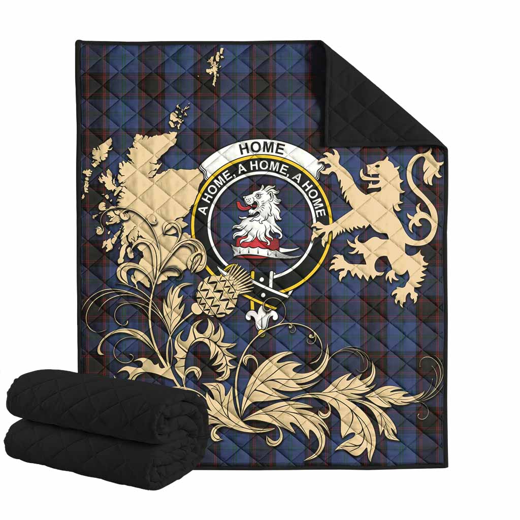Home (Hume) Tartan Crest Premium Quilt with Scottish Iconic Symbols 