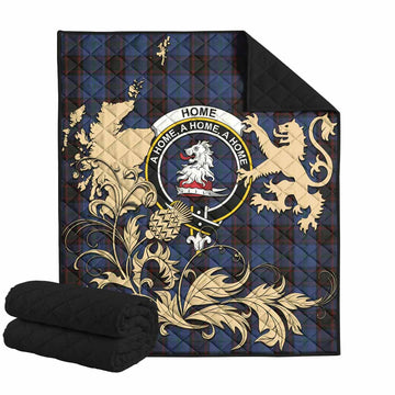 Home (Hume) Tartan Crest Premium Quilt with Scottish Iconic Symbols 