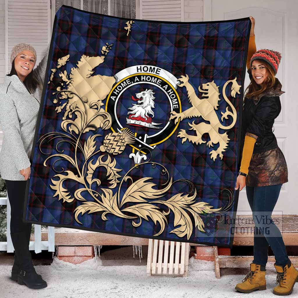 Home (Hume) Tartan Crest Premium Quilt with Scottish Iconic Symbols 