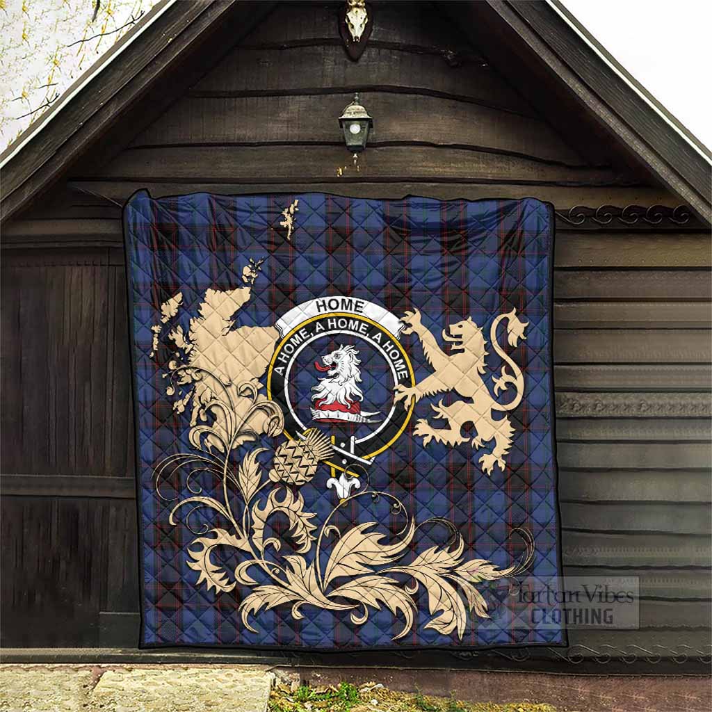 Home (Hume) Tartan Crest Premium Quilt with Scottish Iconic Symbols 