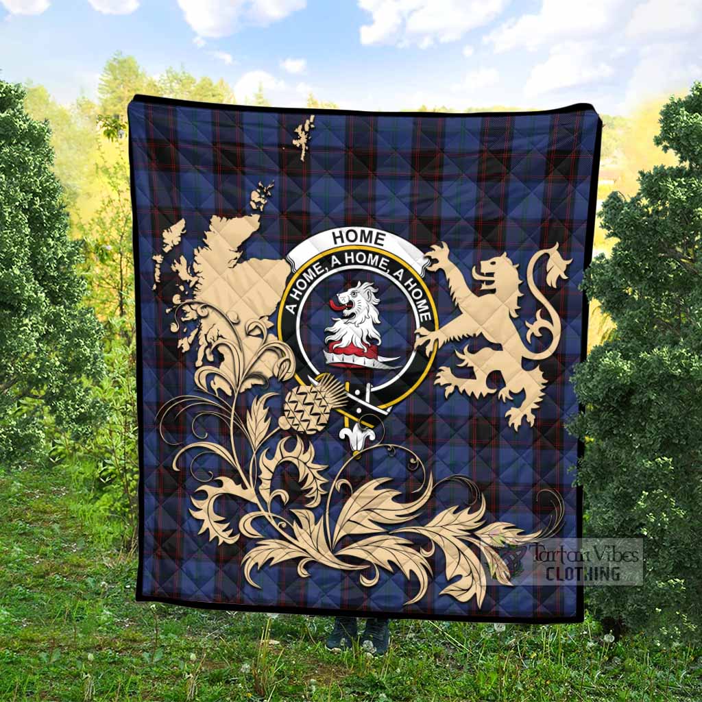 Home (Hume) Tartan Crest Premium Quilt with Scottish Iconic Symbols 