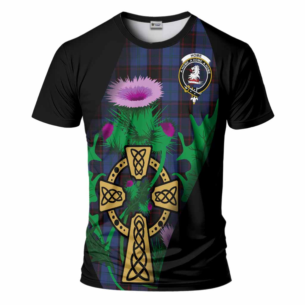Home (Hume) Tartan Crest T-Shirt Celtic Cross Thistle Flowers