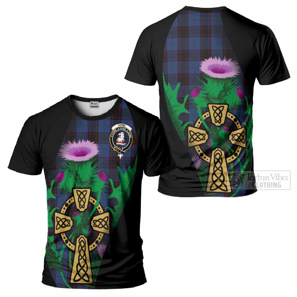 Home (Hume) Tartan Crest T-Shirt Celtic Cross Thistle Flowers