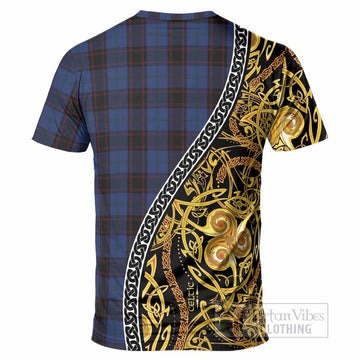 Home (Hume) Tartan Crest T-Shirt Celtic Knot and Triple Trickle Spiral Symbols