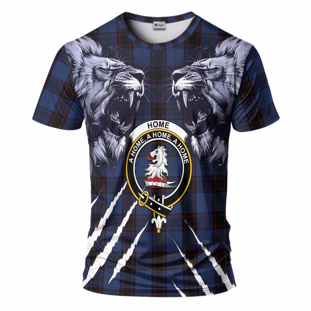Home (Hume) Tartan Crest T-Shirt Ferocious Lion Style