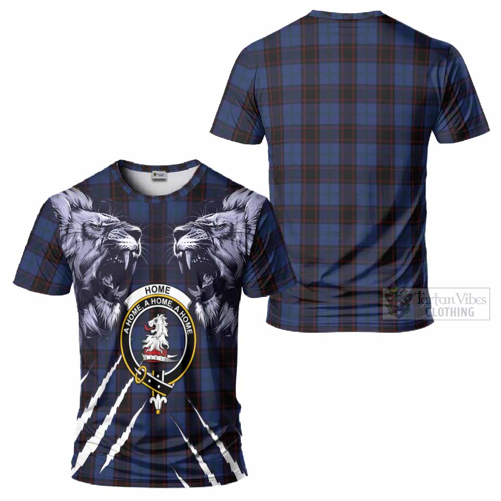 Home (Hume) Tartan Crest T-Shirt Ferocious Lion Style