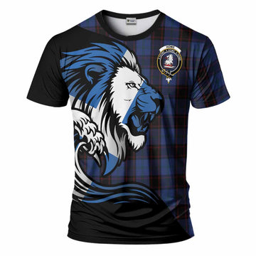 Home (Hume) Tartan Crest T-Shirt Scottish Golden Lions Wave Flow
