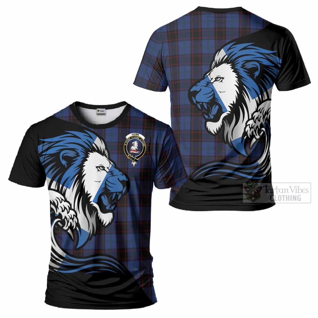 Home (Hume) Tartan Crest T-Shirt Scottish Golden Lions Wave Flow