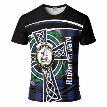 Home (Hume) Tartan Crest T-Shirt Scottish Thistle Celtic Cross Alba Gu Brath