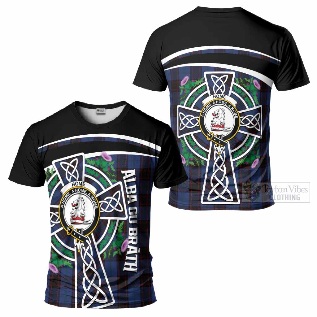 Home (Hume) Tartan Crest T-Shirt Scottish Thistle Celtic Cross Alba Gu Brath
