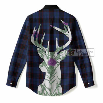 Home (Hume) Tartan Crest Women Casual Shirt Scottish Stag Thistle Floral Art