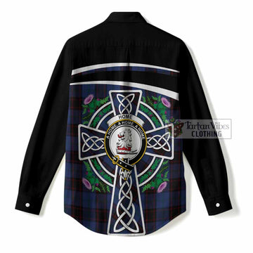 Home (Hume) Tartan Crest Women Casual Shirt Scottish Thistle Celtic Cross Alba Gu Brath