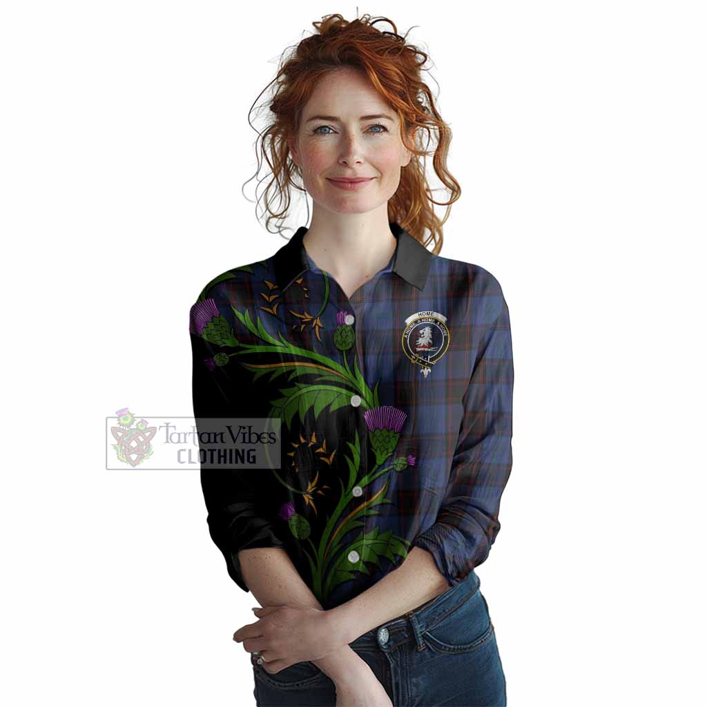 Home (Hume) Tartan Crest Women Casual Shirt Scottish Thistle Pride Heritage Art