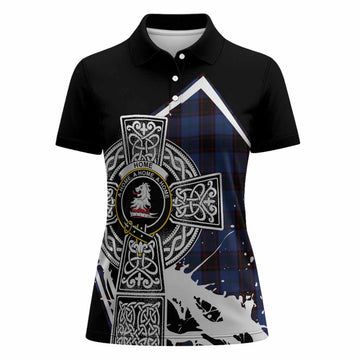Home (Hume) Tartan Crest Women Polo Shirt Scottish Celtic Cross Heritage