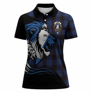Home (Hume) Tartan Crest Women Polo Shirt Scottish Golden Lions Wave Flow