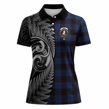 Home (Hume) Tartan Crest Women Polo Shirt With New Zealand Silver Fern Maori Koru
