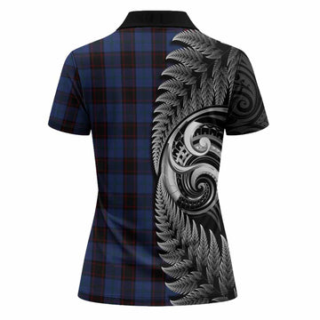 Home (Hume) Tartan Crest Women Polo Shirt With New Zealand Silver Fern Maori Koru