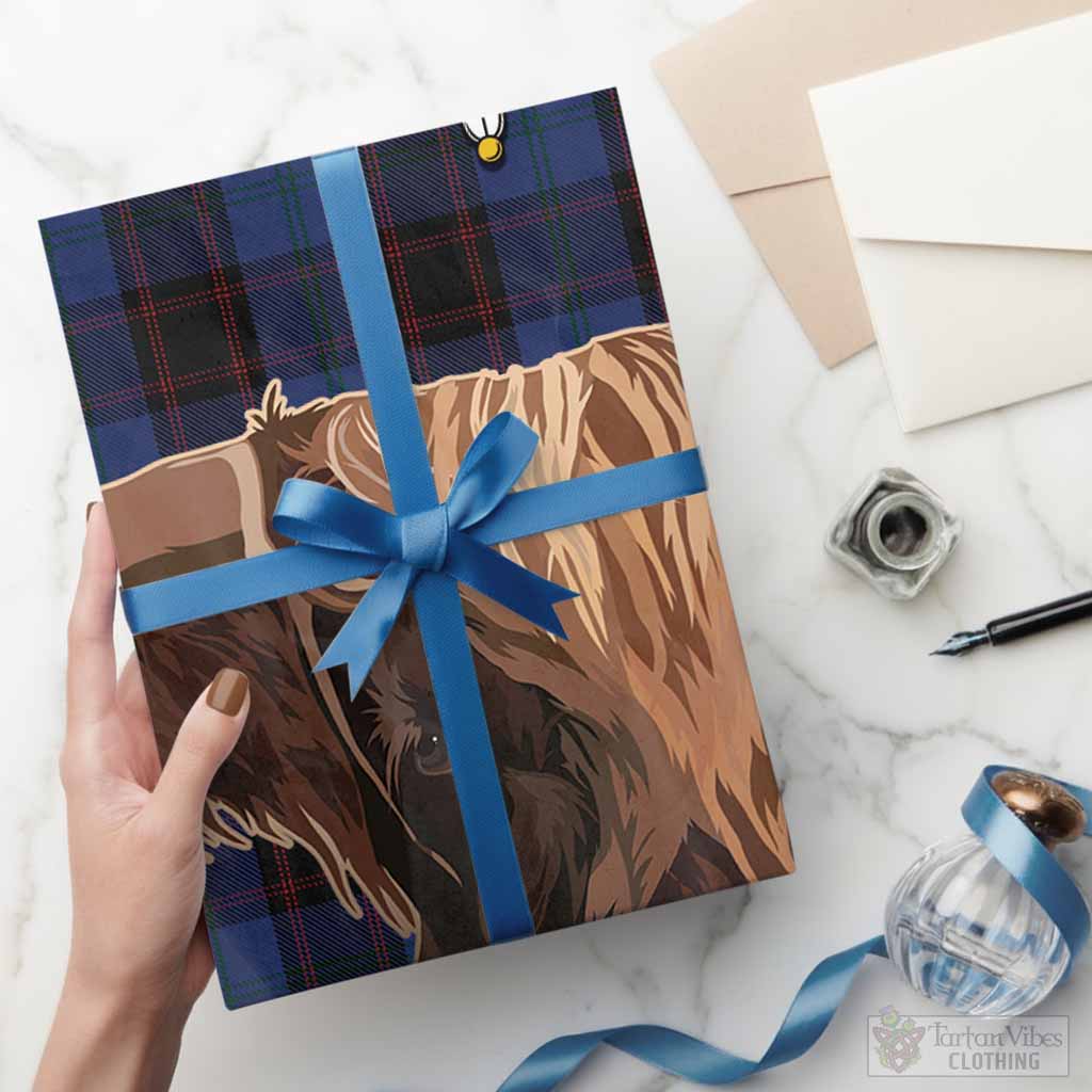 Home (Hume) Tartan Crest Wrapping Paper Scotland Heilan Coo Tartan Seamless Style