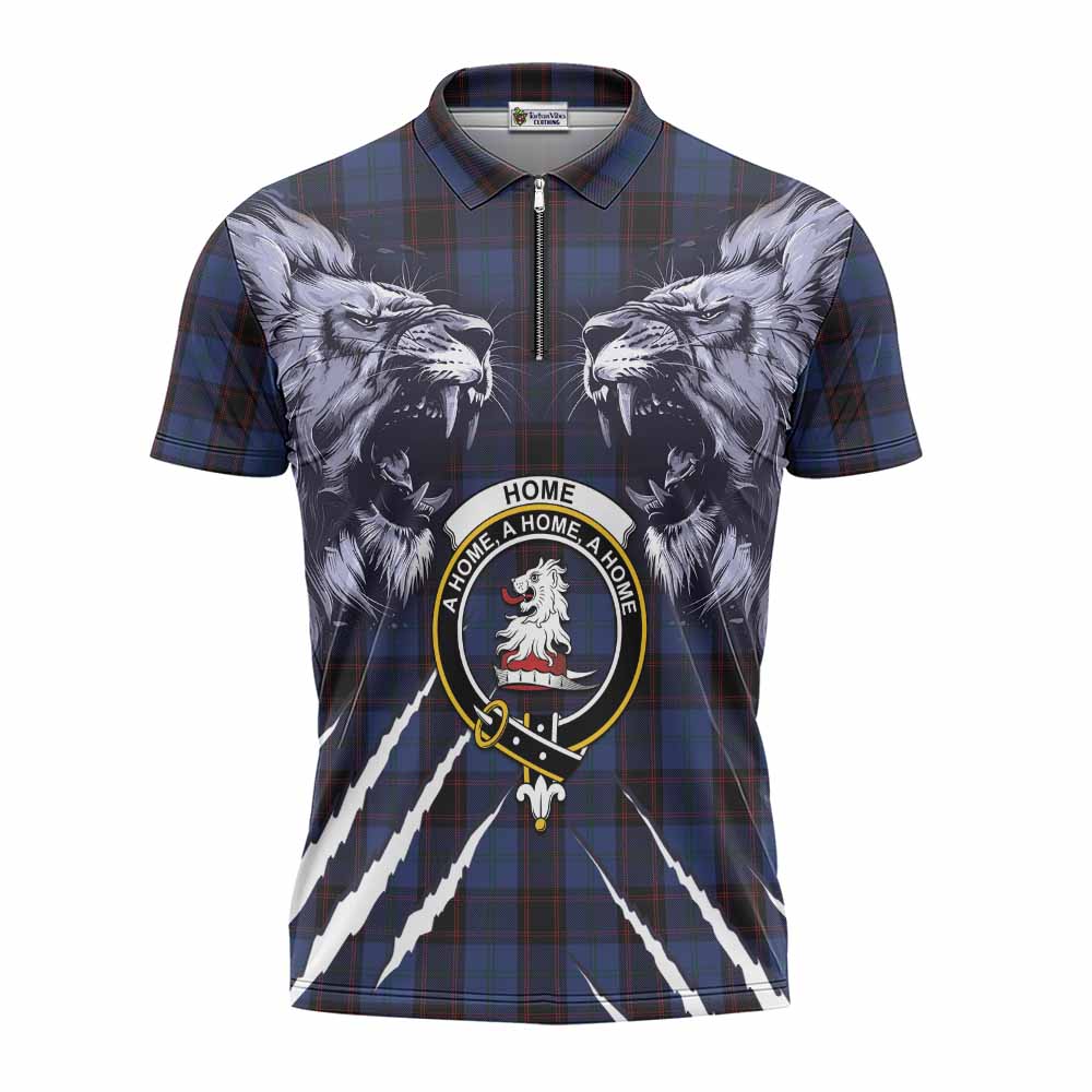 Home (Hume) Tartan Crest Zipper Polo Shirt Ferocious Lion Style