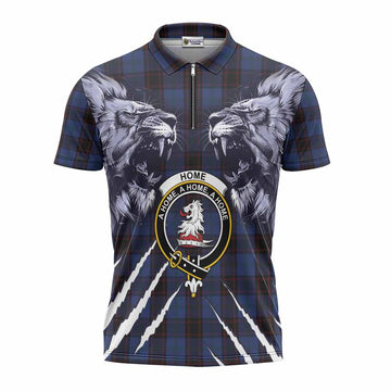 Home (Hume) Tartan Crest Zipper Polo Shirt Ferocious Lion Style
