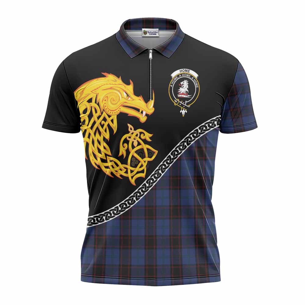 Home (Hume) Tartan Crest Zipper Polo Shirt Legendary Dragon Knot Half Style