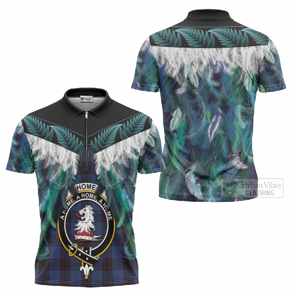 Home (Hume) Tartan Crest Zipper Polo Shirt New Zealand Maori Korowai Cloak