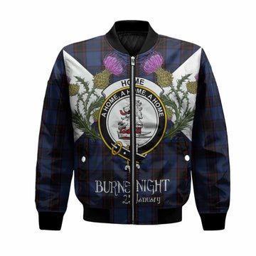 Home (Hume) Tartan Family Crest Bomber Jacket Scottish Burns Night Thistle Floral