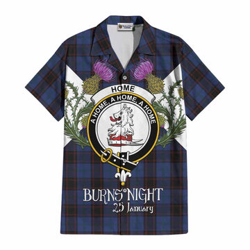 Home (Hume) Tartan Family Crest Cotton Hawaiian Shirt Scottish Burns Night Thistle Floral