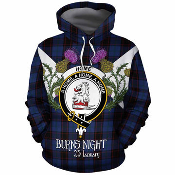 Home (Hume) Tartan Family Crest Cotton Hoodie Scottish Burns Night Thistle Floral