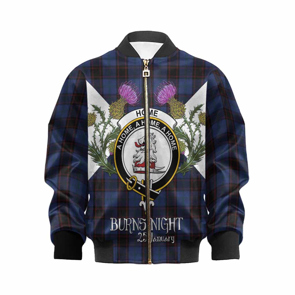 Home (Hume) Tartan Family Crest Kid Bomber Jacket Scottish Burns Night Thistle Floral