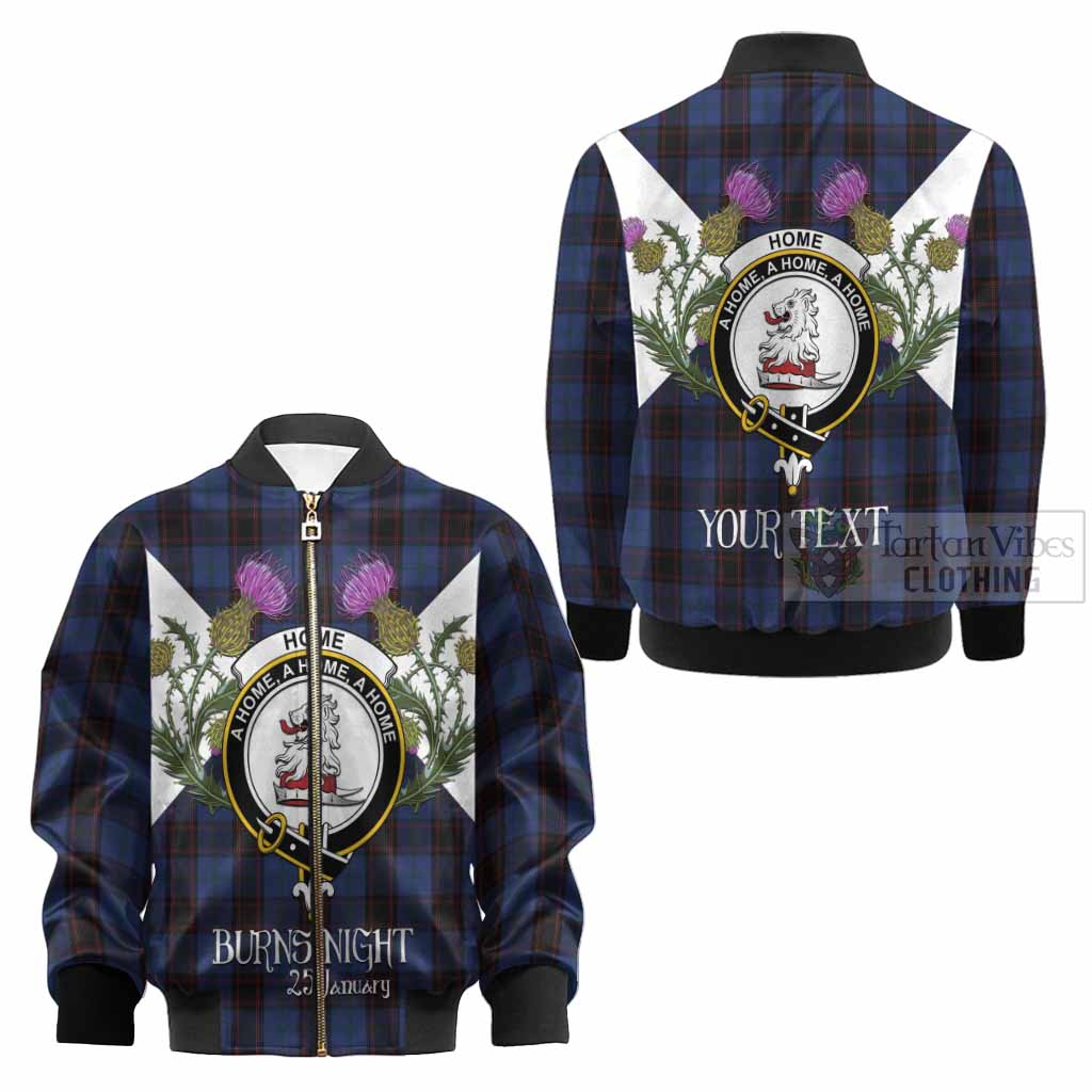 Home (Hume) Tartan Family Crest Kid Bomber Jacket Scottish Burns Night Thistle Floral
