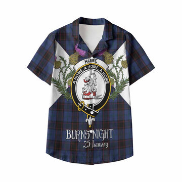 Home (Hume) Tartan Family Crest Kid Hawaiian Shirt Scottish Burns Night Thistle Floral