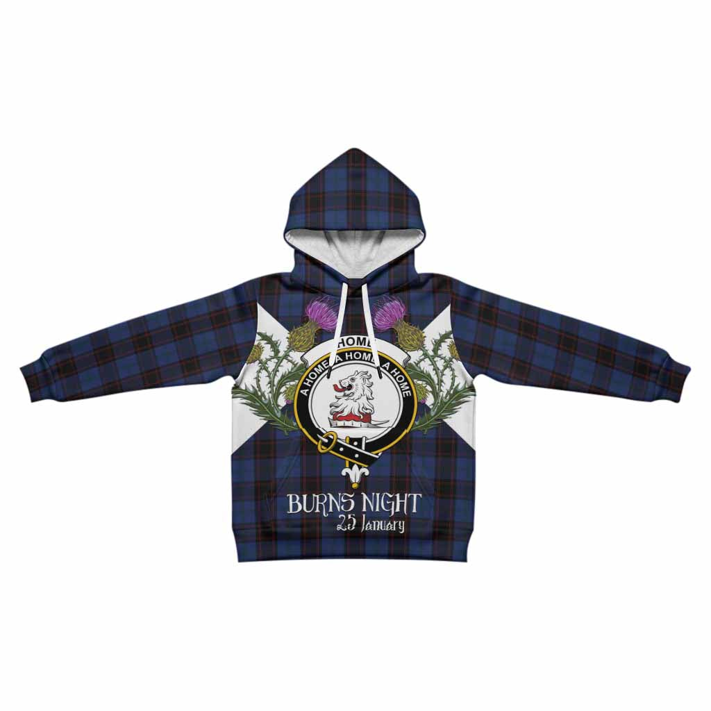 Home (Hume) Tartan Family Crest Kid Hoodie Scottish Burns Night Thistle Floral