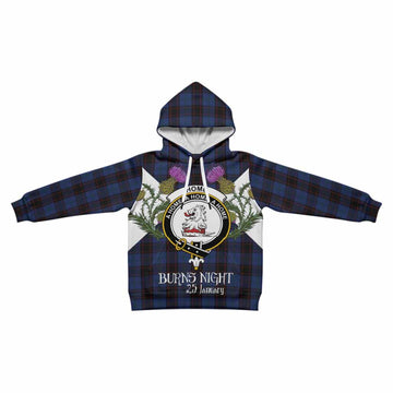 Home (Hume) Tartan Family Crest Kid Hoodie Scottish Burns Night Thistle Floral