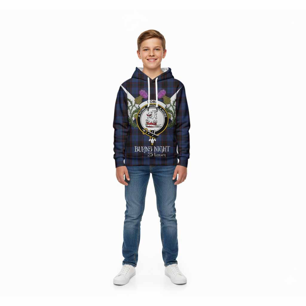 Home (Hume) Tartan Family Crest Kid Hoodie Scottish Burns Night Thistle Floral