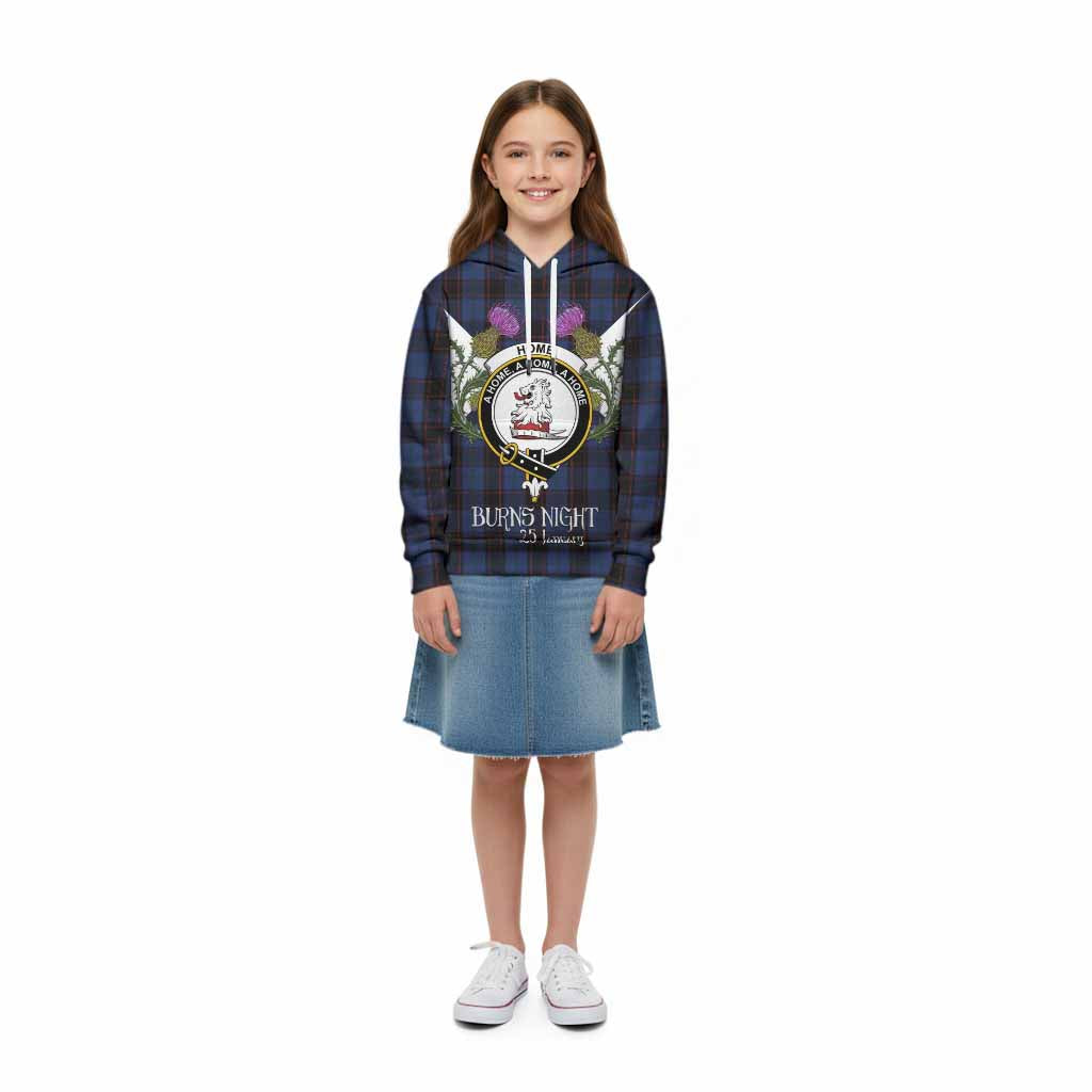 Home (Hume) Tartan Family Crest Kid Hoodie Scottish Burns Night Thistle Floral