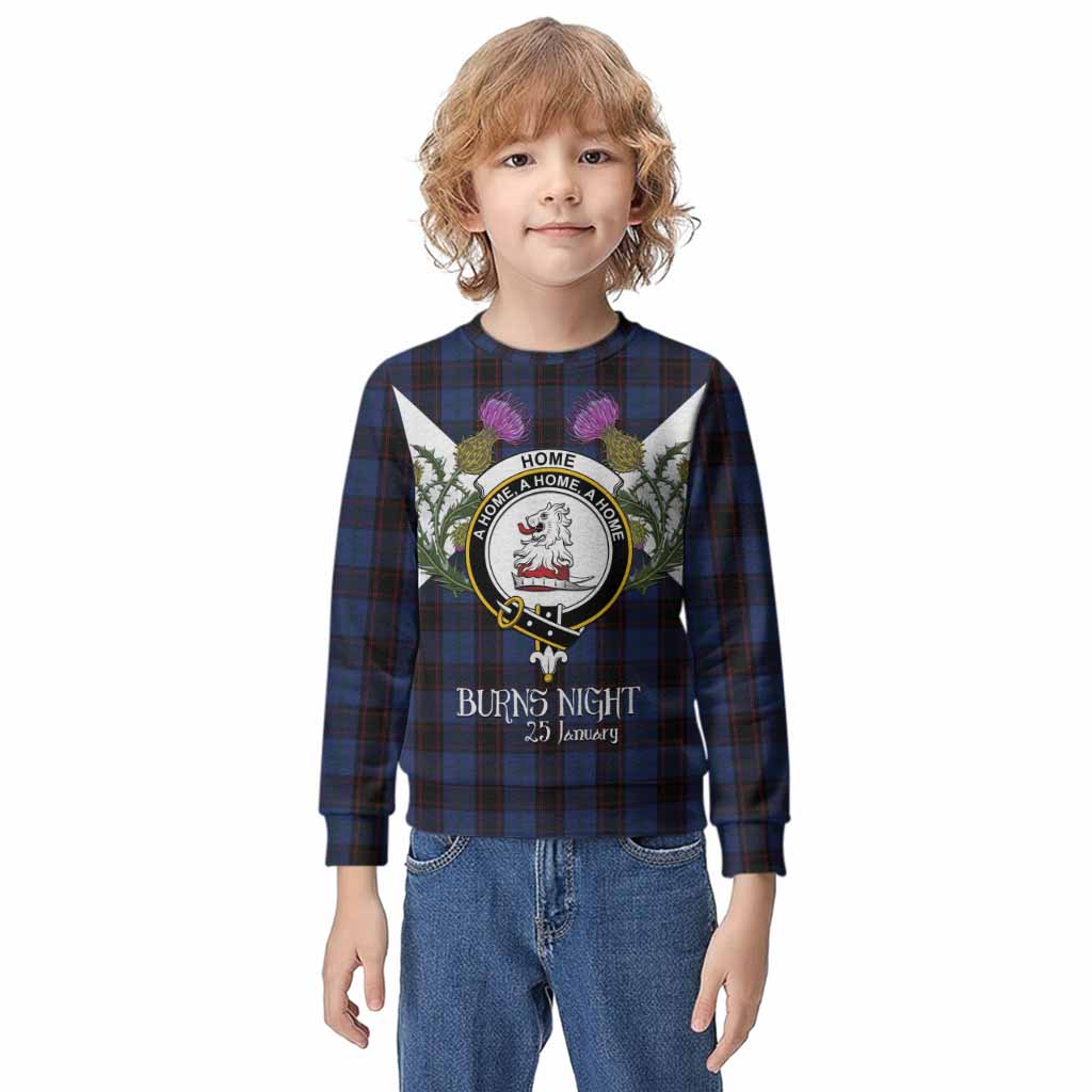 Home (Hume) Tartan Family Crest Kid Knitted Sweatshirt Scottish Burns Night Thistle Floral