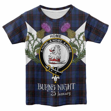 Home (Hume) Tartan Family Crest Kid T-shirt Scottish Burns Night Thistle Floral