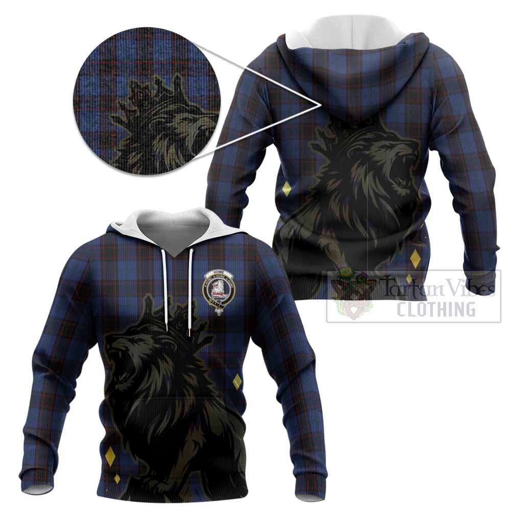 Home (Hume) Tartan Family Crest Knitted Hoodie Crowned Lion Roaring