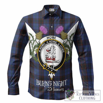 Home (Hume) Tartan Family Crest Long Sleeve Button Shirts Scottish Burns Night Thistle Floral
