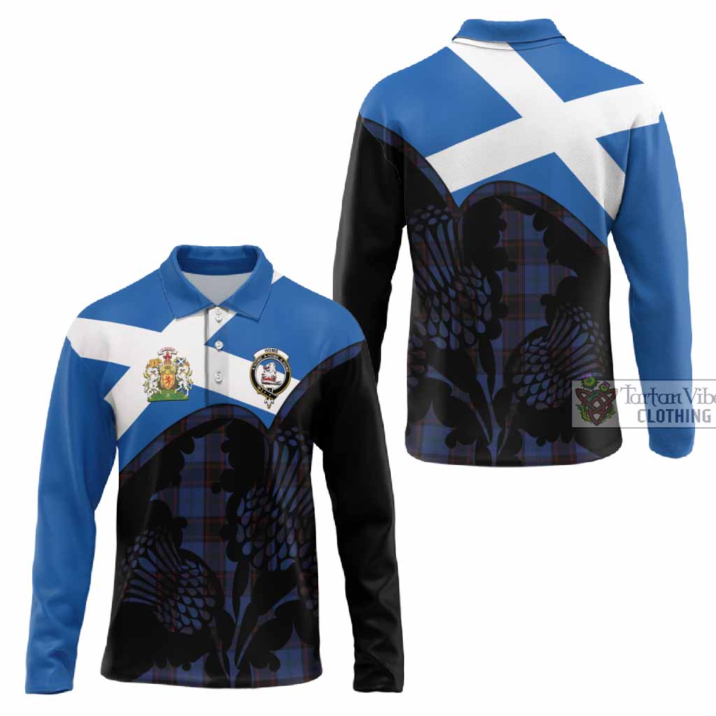 Home (Hume) Tartan Family Crest Long Sleeve Polo Shirt Scotland Thistle Floral Flag Style