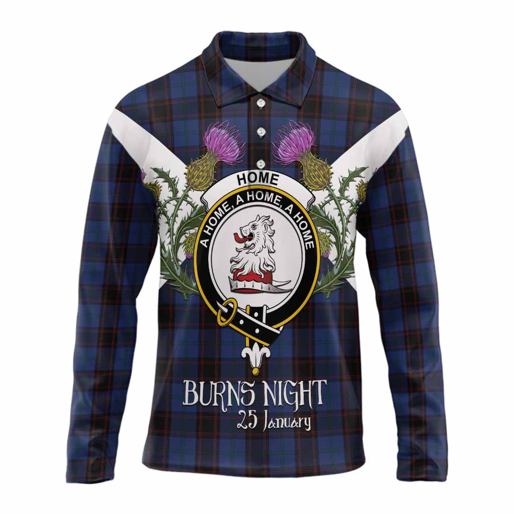 Home (Hume) Tartan Family Crest Long Sleeve Polo Shirt Scottish Burns Night Thistle Floral
