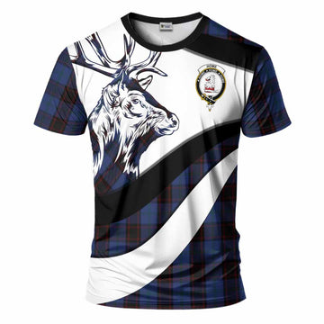 Home (Hume) Tartan Family Crest T-Shirt Scottish Red Deer Curves Style